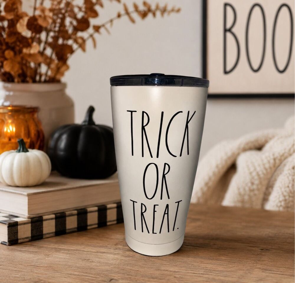 Rae Dunn Trick or Treat Halloween Insulated Tumbler Stainless Steel 17 oz New